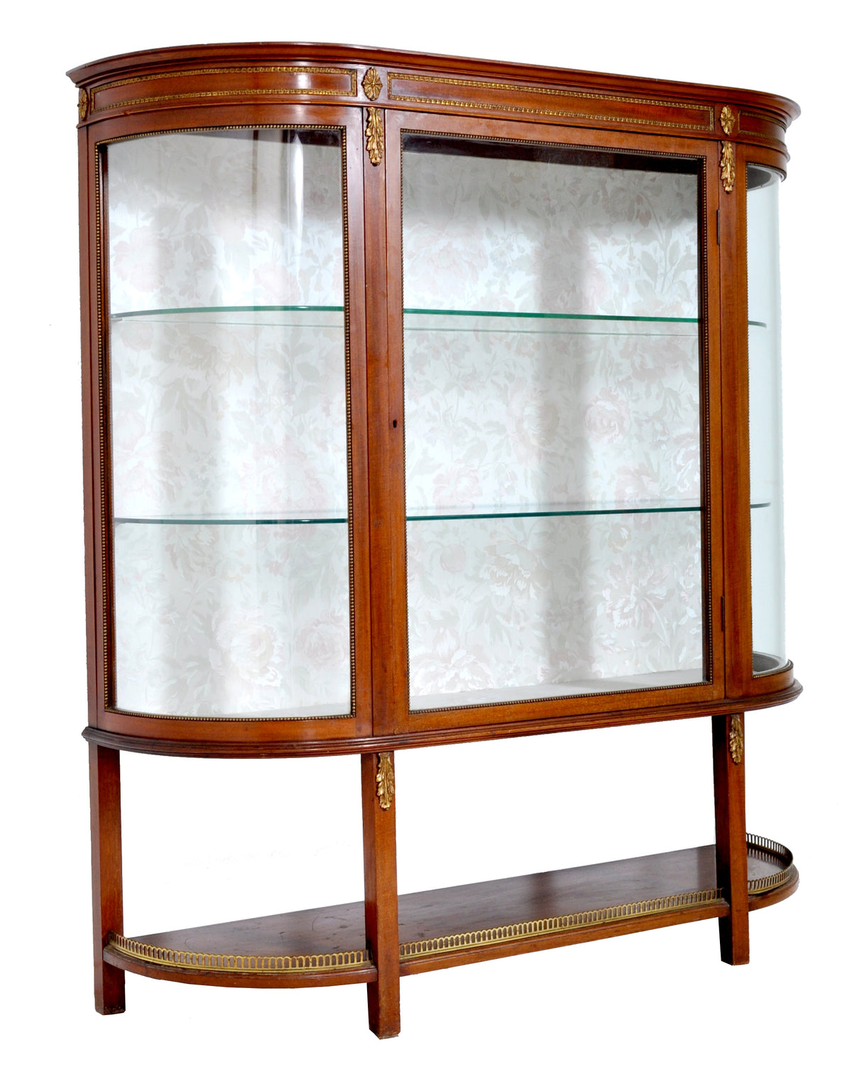 Antique Louis XVI Style English Mahogany Curved Cabinet, Circa 1900
