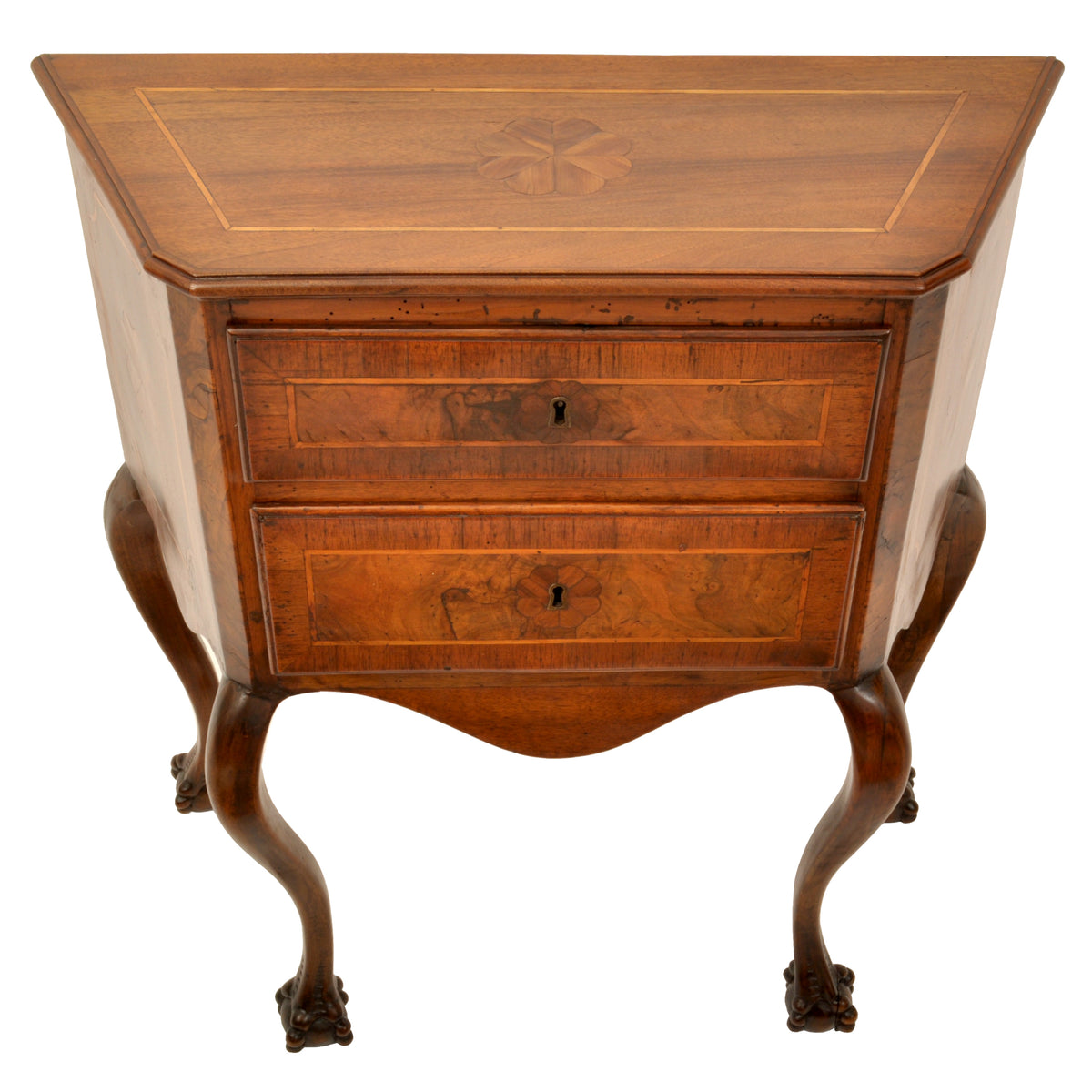 Pair of Antique Italian Inlaid Walnut Baroque Commodes / Chests / Stands / Tables, circa 1750
