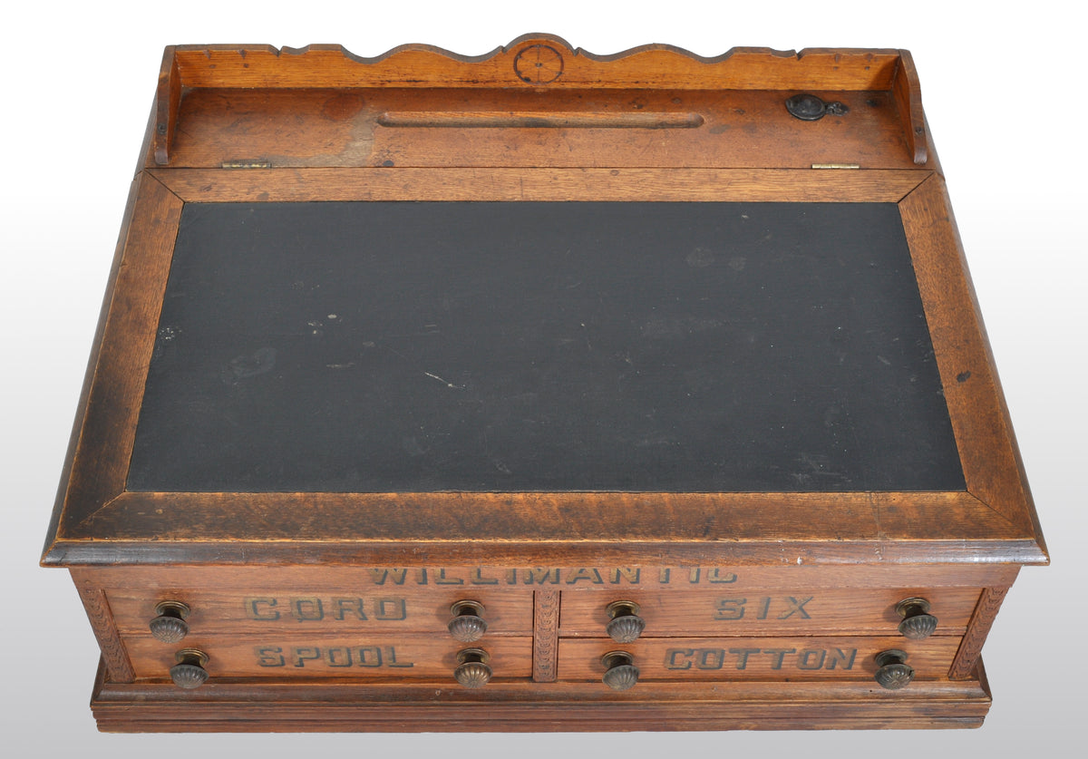 Antique American Oak Mercantile Country Store Desk Spool Cabinet, Willimantic, circa 1890
