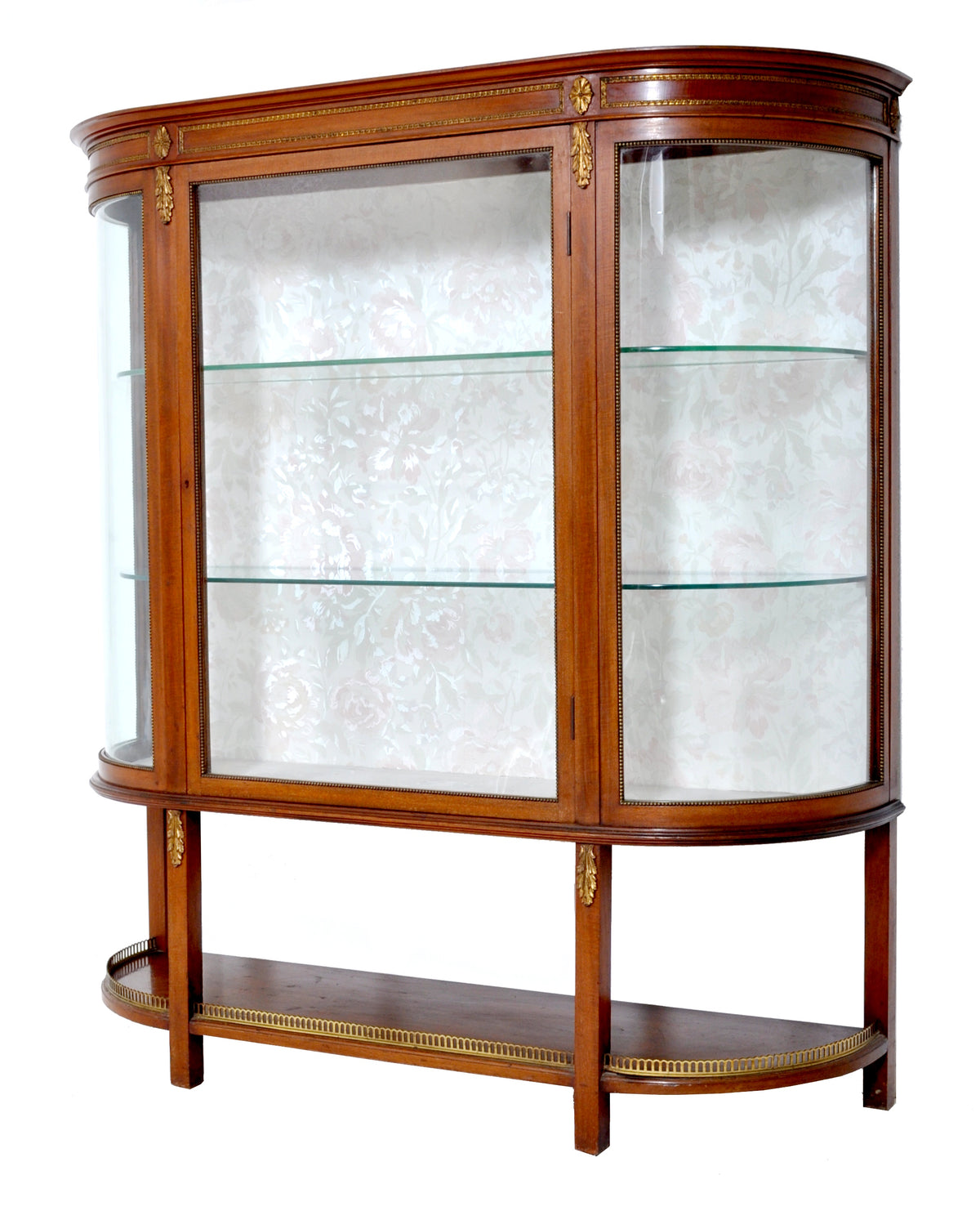 Antique Louis XVI Style English Mahogany Curved Cabinet, Circa 1900