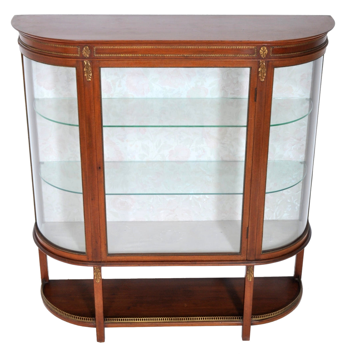 Antique Louis XVI Style English Mahogany Curved Cabinet, Circa 1900
