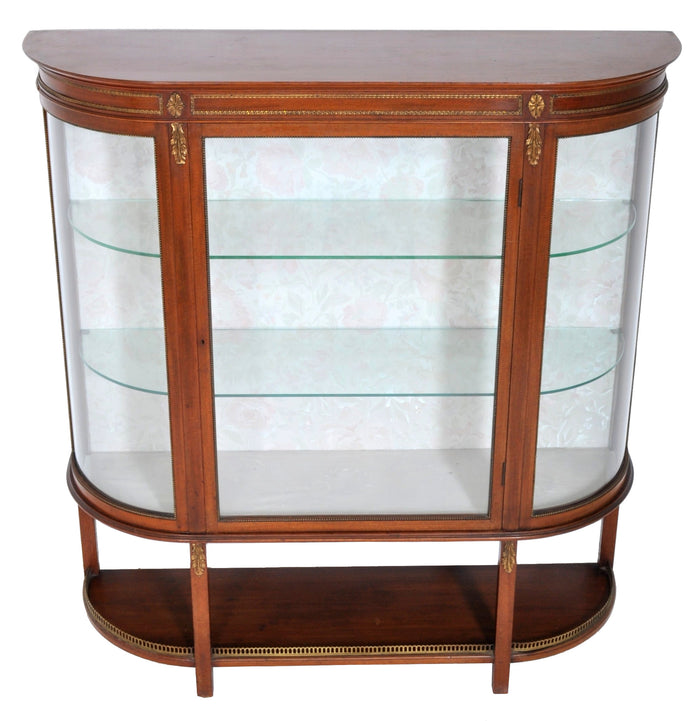 Antique Louis XVI Style English Mahogany Curved Cabinet, Circa 1900