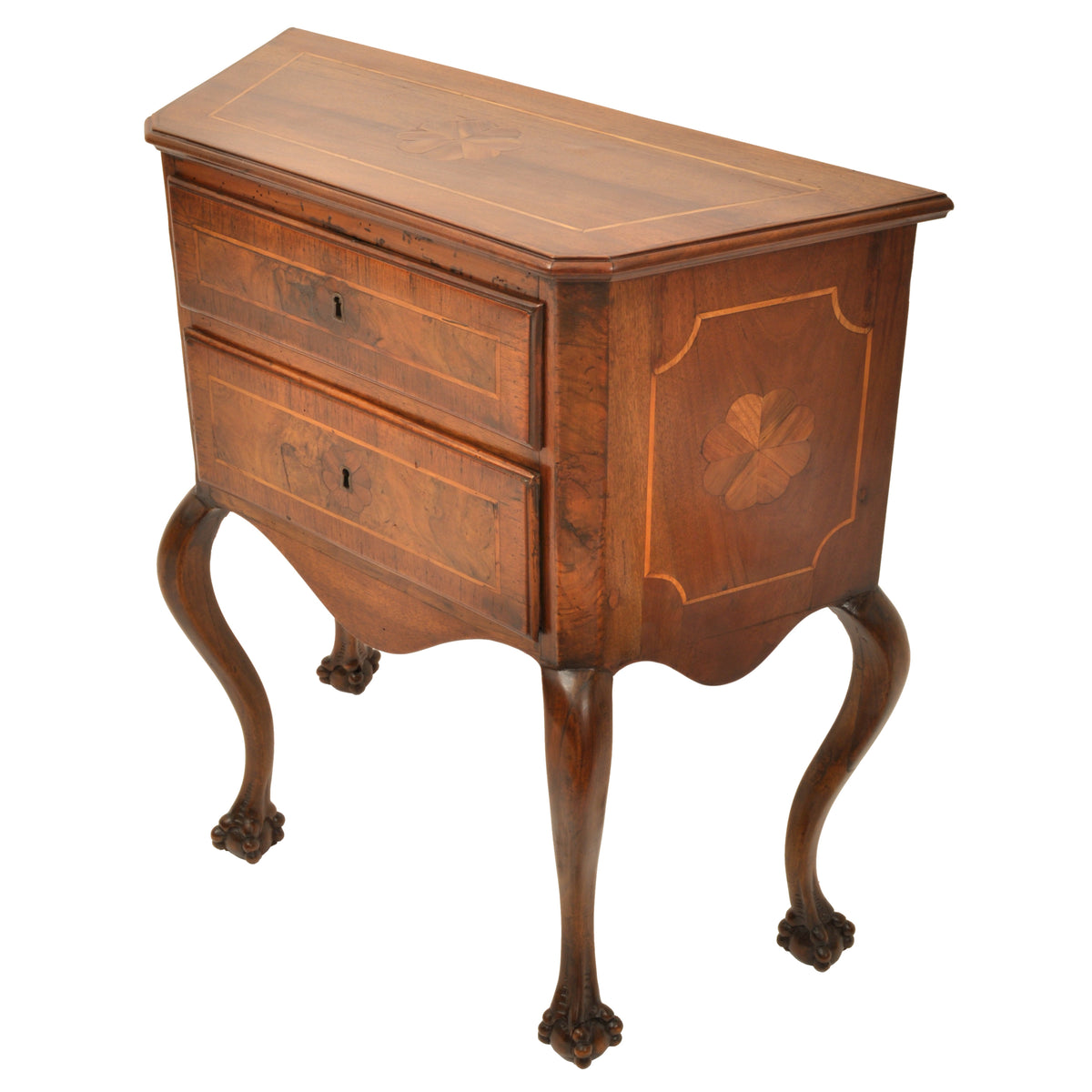 Pair of Antique Italian Inlaid Walnut Baroque Commodes / Chests / Stands / Tables, circa 1750
