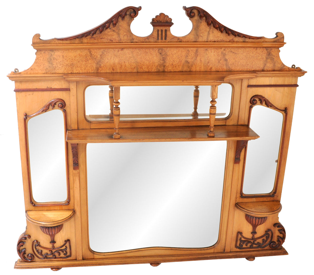Antique American Neo-Classical Walnut & Ash Overmantel Mirror, circa 1870