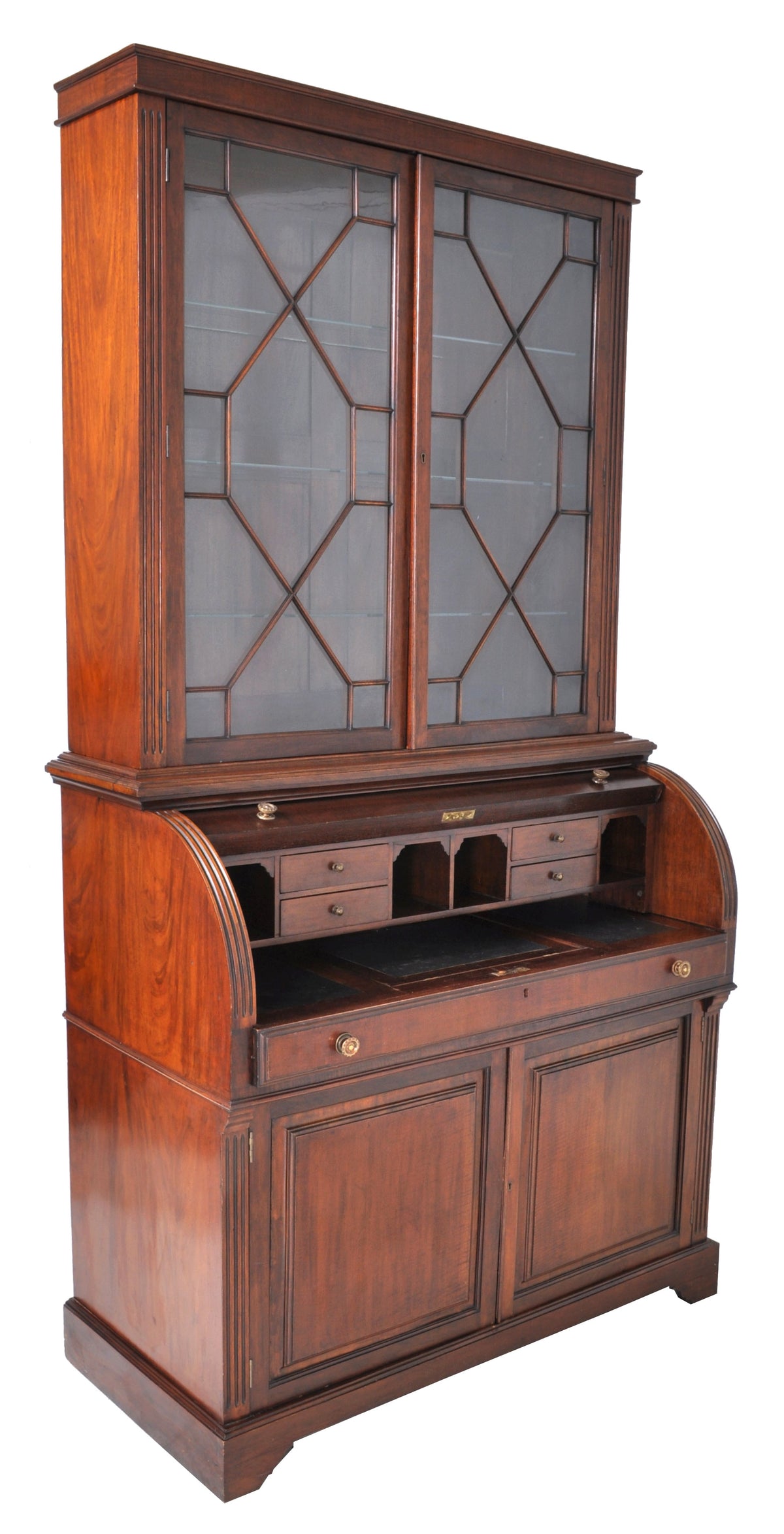 Fine Antique 19th Century George IV Mahogany Cylinder Bookcase / Secretary / Desk, Circa 1830