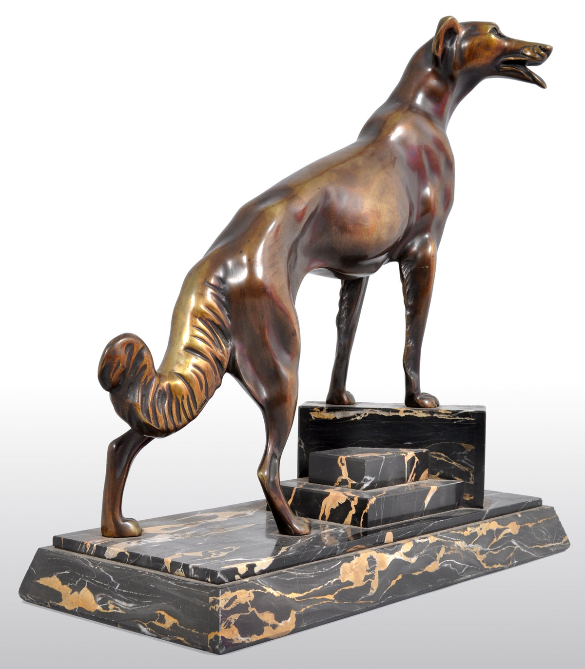 Antique Art Deco Bronze Russian Borzoi/Wolfhound/Dog by Louis-Albert Carvin (1875-1951)