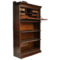 Antique Arts & Crafts Carved Oak Lawyer's / Barrister's Bookcase / Desk, Leaded Glass, circa 1900
