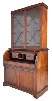 Fine Antique 19th Century George IV Mahogany Cylinder Bookcase / Secretary / Desk, Circa 1830