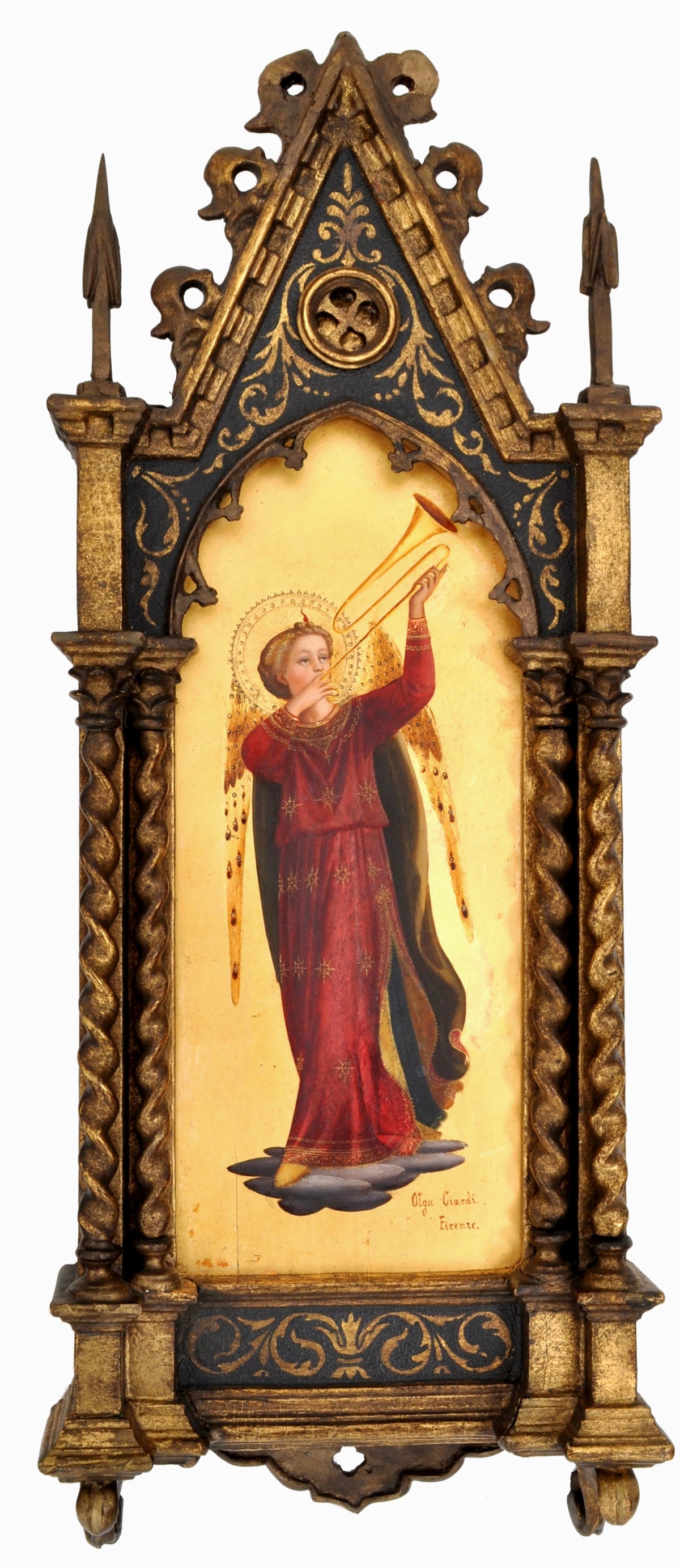 Pair of Antique 19th Century Italian Florentine Painted Gothic Renaissance Panels by Olga Ciardi, circa 1850