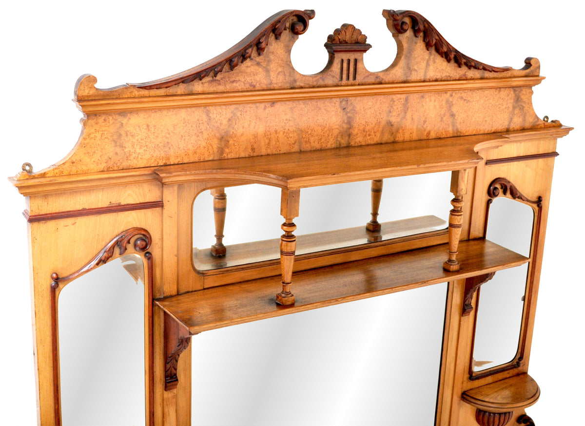 Antique American Neo-Classical Walnut & Ash Overmantel Mirror, circa 1870