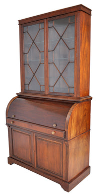 Fine Antique 19th Century George IV Mahogany Cylinder Bookcase / Secretary / Desk, Circa 1830