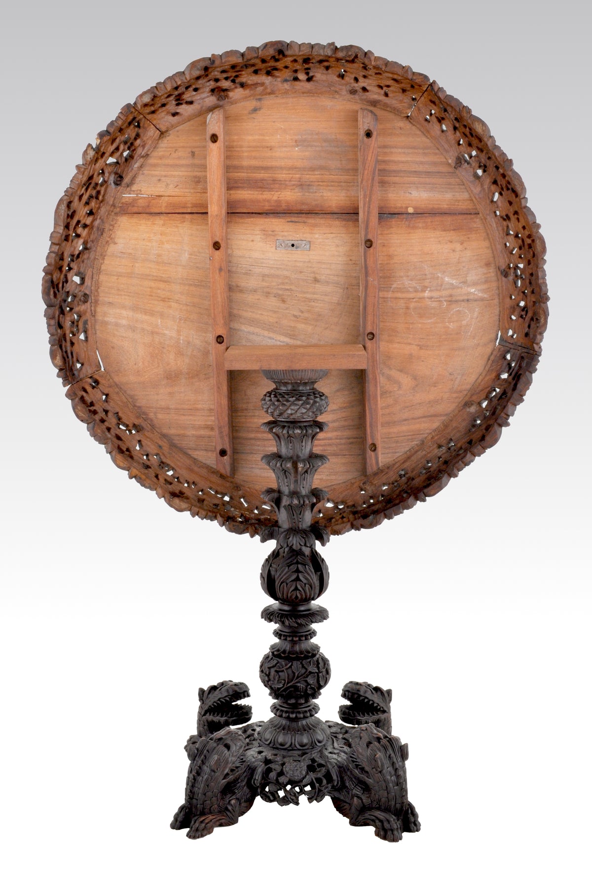 Antique 19th Century Anglo-Indian Carved Rosewood Tilt-Top Table, Circa 1870