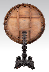 Antique 19th Century Anglo-Indian Carved Rosewood Tilt-Top Table, Circa 1870
