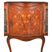 Antique French Louis XV Inlaid Walnut Ormolu Serpentine Display Cabinet / Buffet, circa 1890