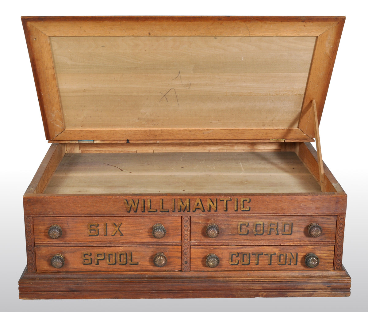 Antique American Oak Mercantile Country Store Desk Spool Cabinet, Willimantic, circa 1890