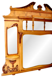 Antique American Neo-Classical Walnut & Ash Overmantel Mirror, circa 1870