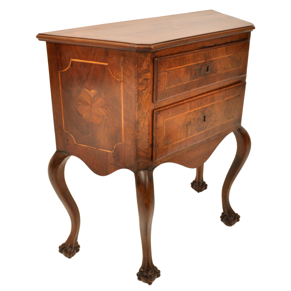 Pair of Antique Italian Inlaid Walnut Baroque Commodes / Chests / Stands / Tables, circa 1750