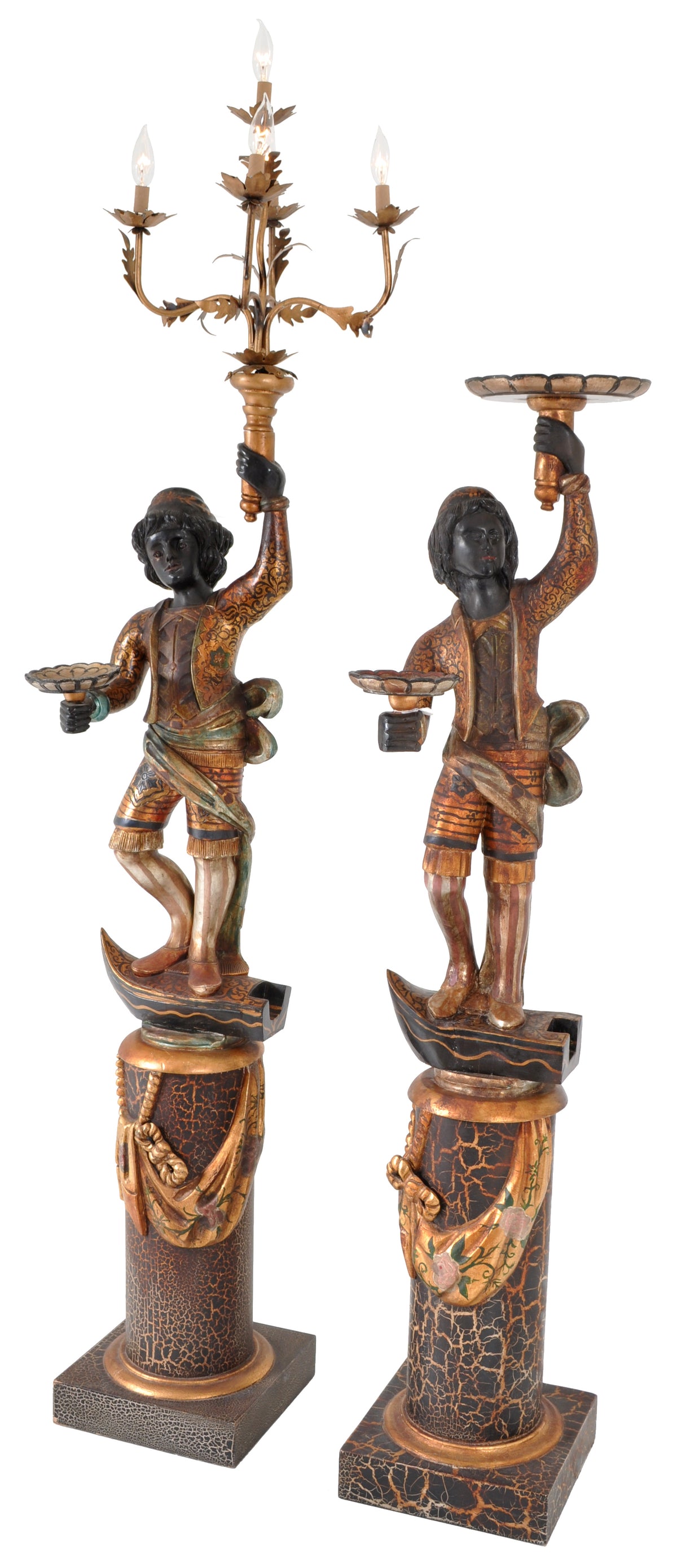 Pair of Antique Italian Venetian Blackamoors / Figures / Statues / Candelabra, circa 1920