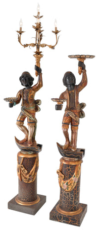 Pair of Antique Italian Venetian Blackamoors / Figures / Statues / Candelabra, circa 1920