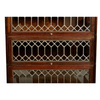 Antique Arts & Crafts Carved Oak Lawyer's / Barrister's Bookcase / Desk, Leaded Glass, circa 1900