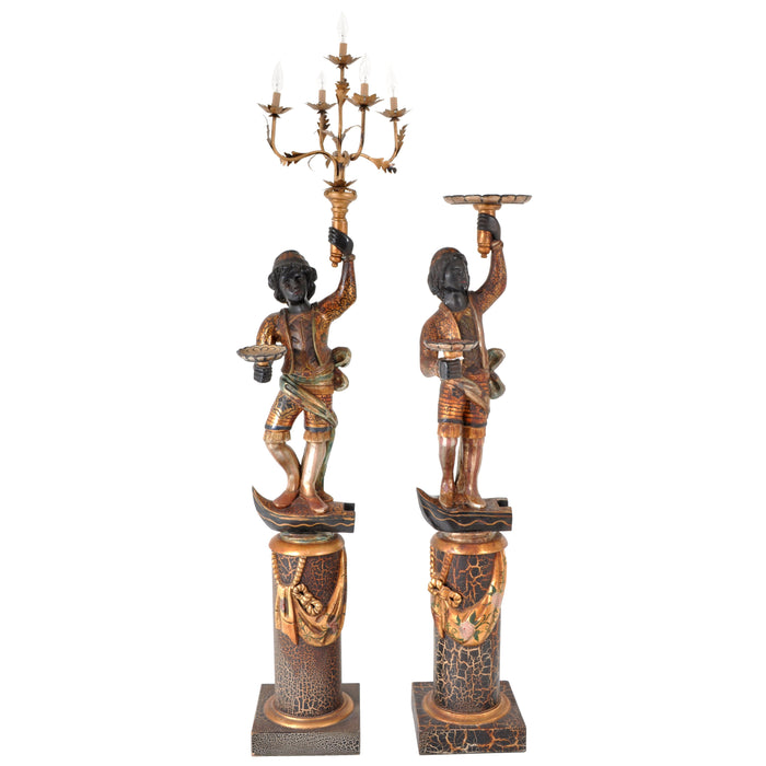 Pair of Antique Italian Venetian Blackamoors / Figures / Statues / Candelabra, circa 1920