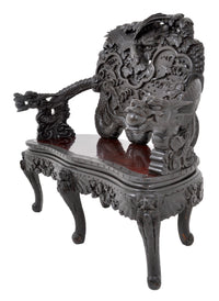 Antique Chinese Qing Dynasty Carved Rosewood Dragon Loveseat / Sofa / Bench, Circa 1890