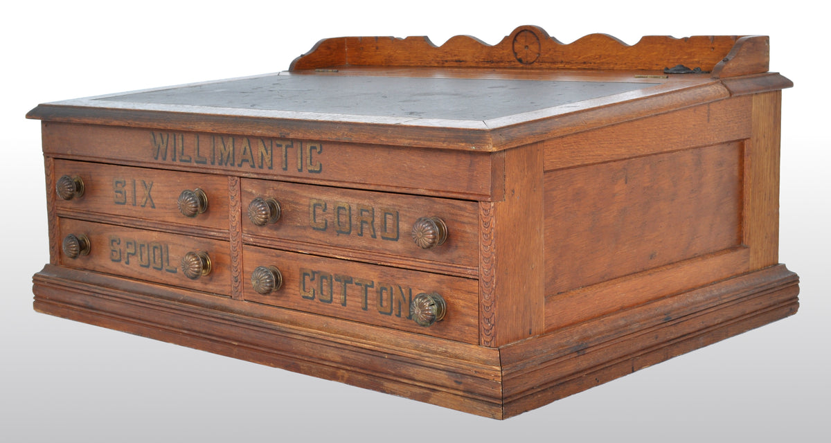 Antique American Oak Mercantile Country Store Desk Spool Cabinet, Willimantic, circa 1890