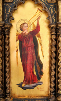 Pair of Antique 19th Century Italian Florentine Painted Gothic Renaissance Panels by Olga Ciardi, circa 1850