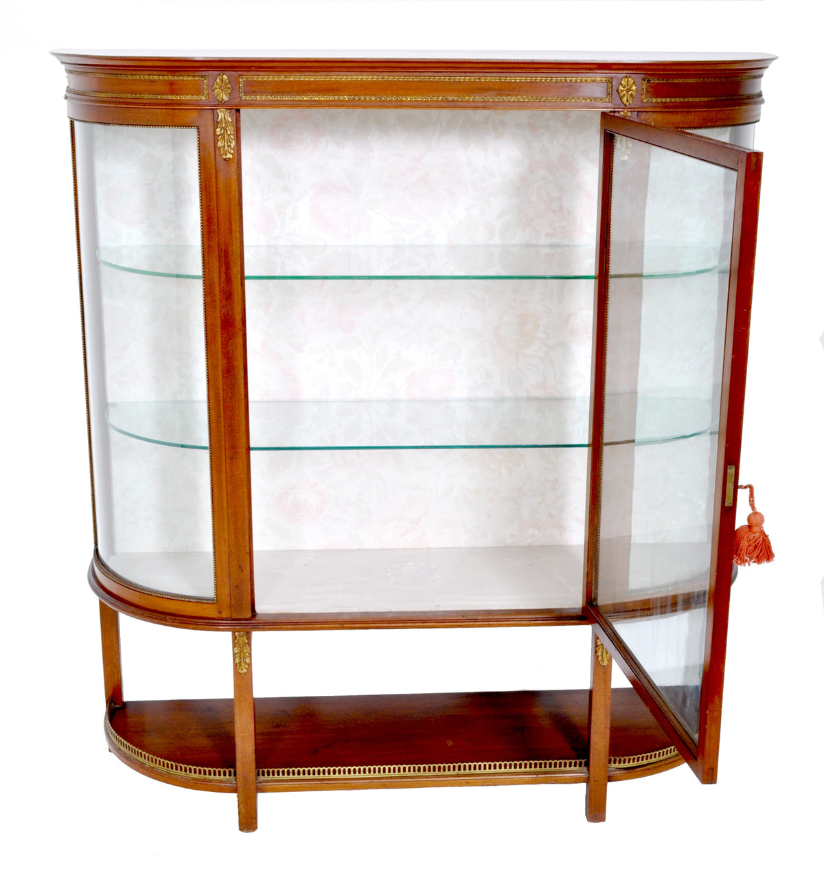 Antique Louis XVI Style English Mahogany Curved Cabinet, Circa 1900