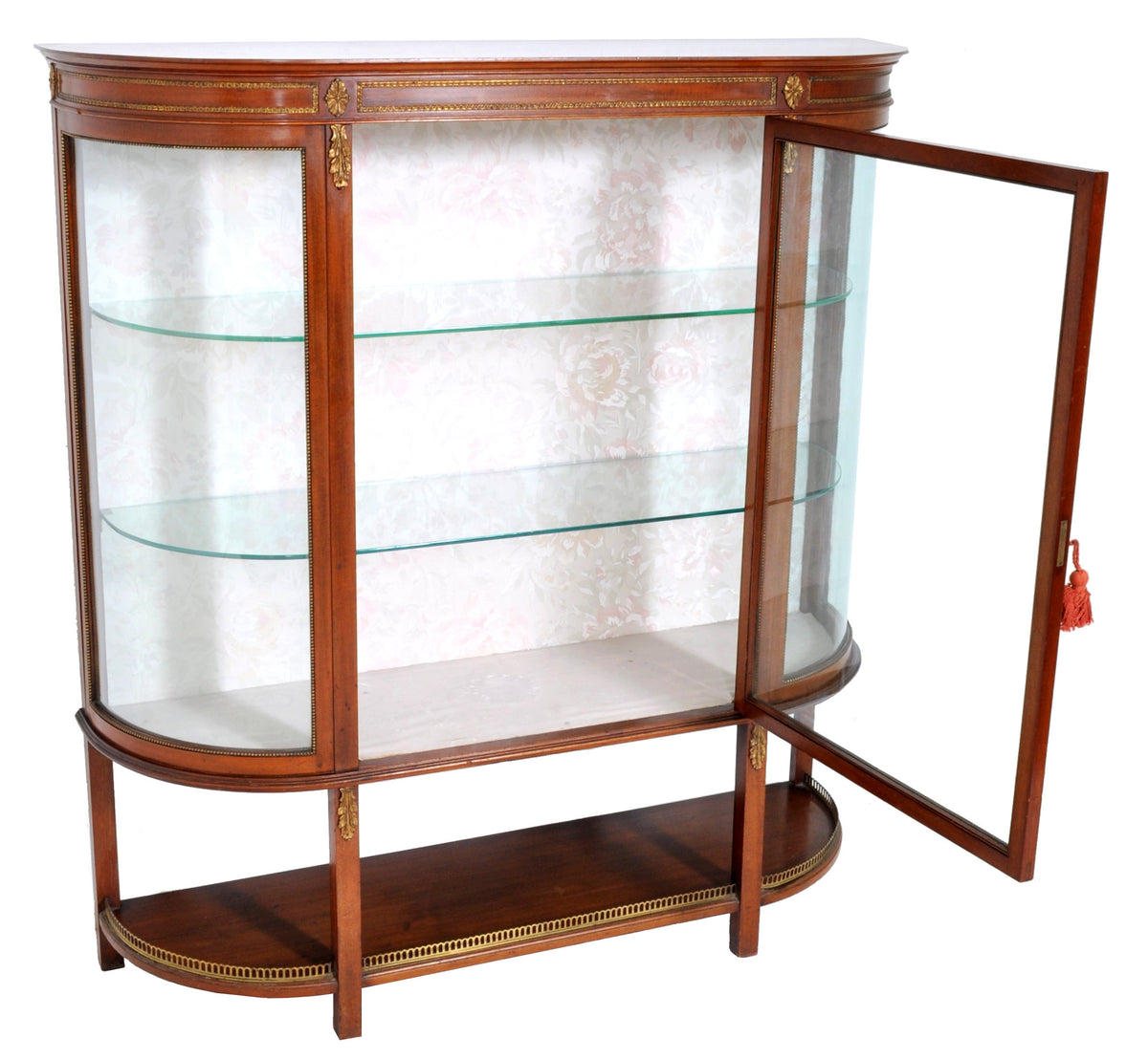 Antique Louis XVI Style English Mahogany Curved Cabinet, Circa 1900