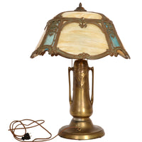 Antique American Art Nouveau Bronze & Slag Glass Table Lamp, circa 1910