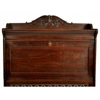Antique Arts & Crafts Carved Oak Lawyer's / Barrister's Bookcase / Desk, Leaded Glass, circa 1900
