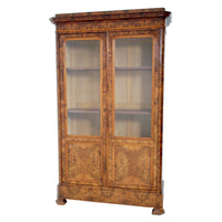 Antique French Louis Philippe Burl Walnut Bookcase / Cabinet, Circa 1830