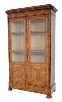 Antique French Louis Philippe Burl Walnut Bookcase / Cabinet, Circa 1830