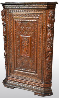 Antique French Baroque Carved Oak Corner Cabinet, circa 1780