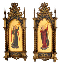 Pair of Antique 19th Century Italian Florentine Painted Gothic Renaissance Panels by Olga Ciardi, circa 1850