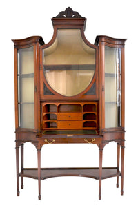 Antique Edwardian Hepplewhite Revival Mahogany Secretary Desk/China Cabinet/Hutch, Circa 1890