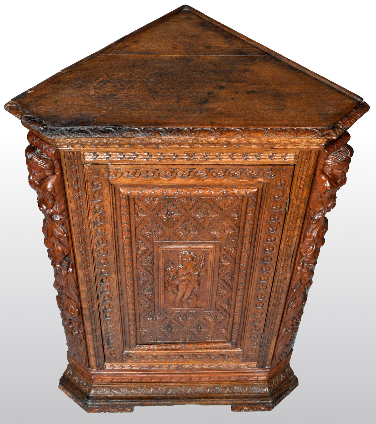 Antique French Baroque Carved Oak Corner Cabinet, circa 1780
