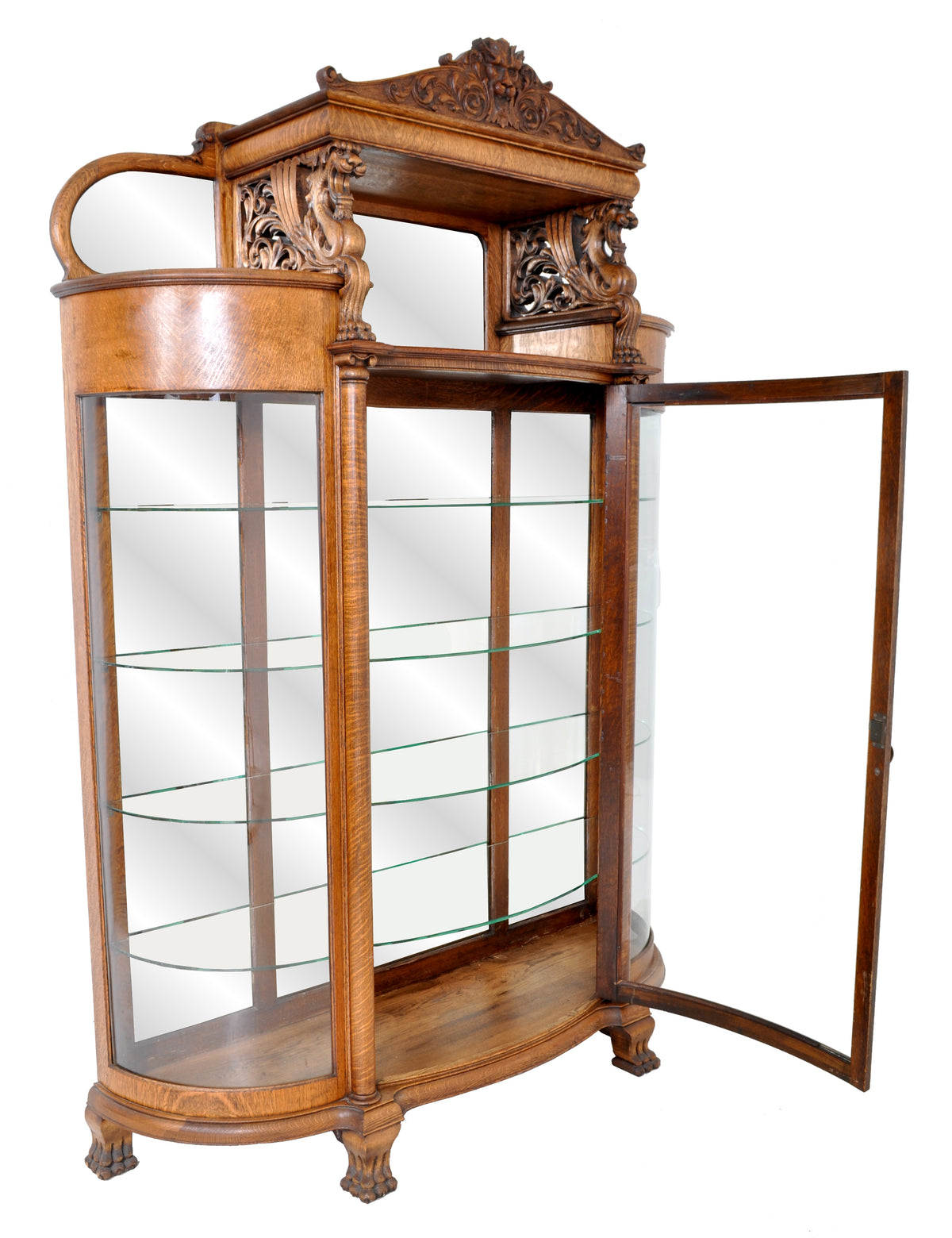 Antique American R. J. Horner Carved Oak Winged Griffin China Hutch / Cabinet, circa 1890