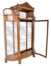 Antique American R. J. Horner Carved Oak Winged Griffin China Hutch / Cabinet, circa 1890
