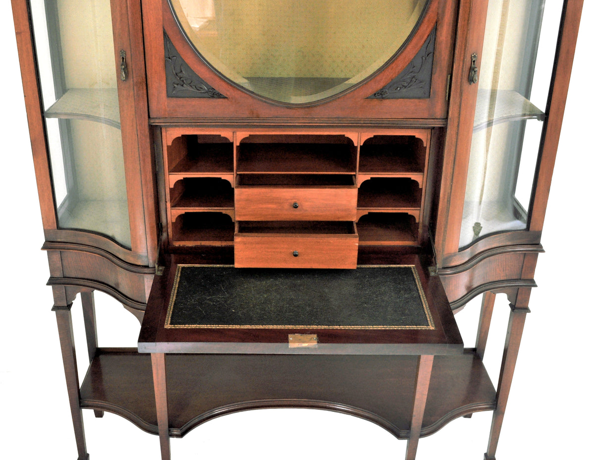 Antique Edwardian Hepplewhite Revival Mahogany Secretary Desk/China Cabinet/Hutch, Circa 1890