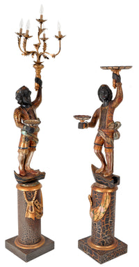 Pair of Antique Italian Venetian Blackamoors / Figures / Statues / Candelabra, circa 1920