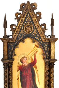 Pair of Antique 19th Century Italian Florentine Painted Gothic Renaissance Panels by Olga Ciardi, circa 1850