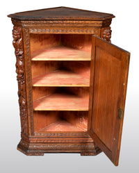 Antique French Baroque Carved Oak Corner Cabinet, circa 1780