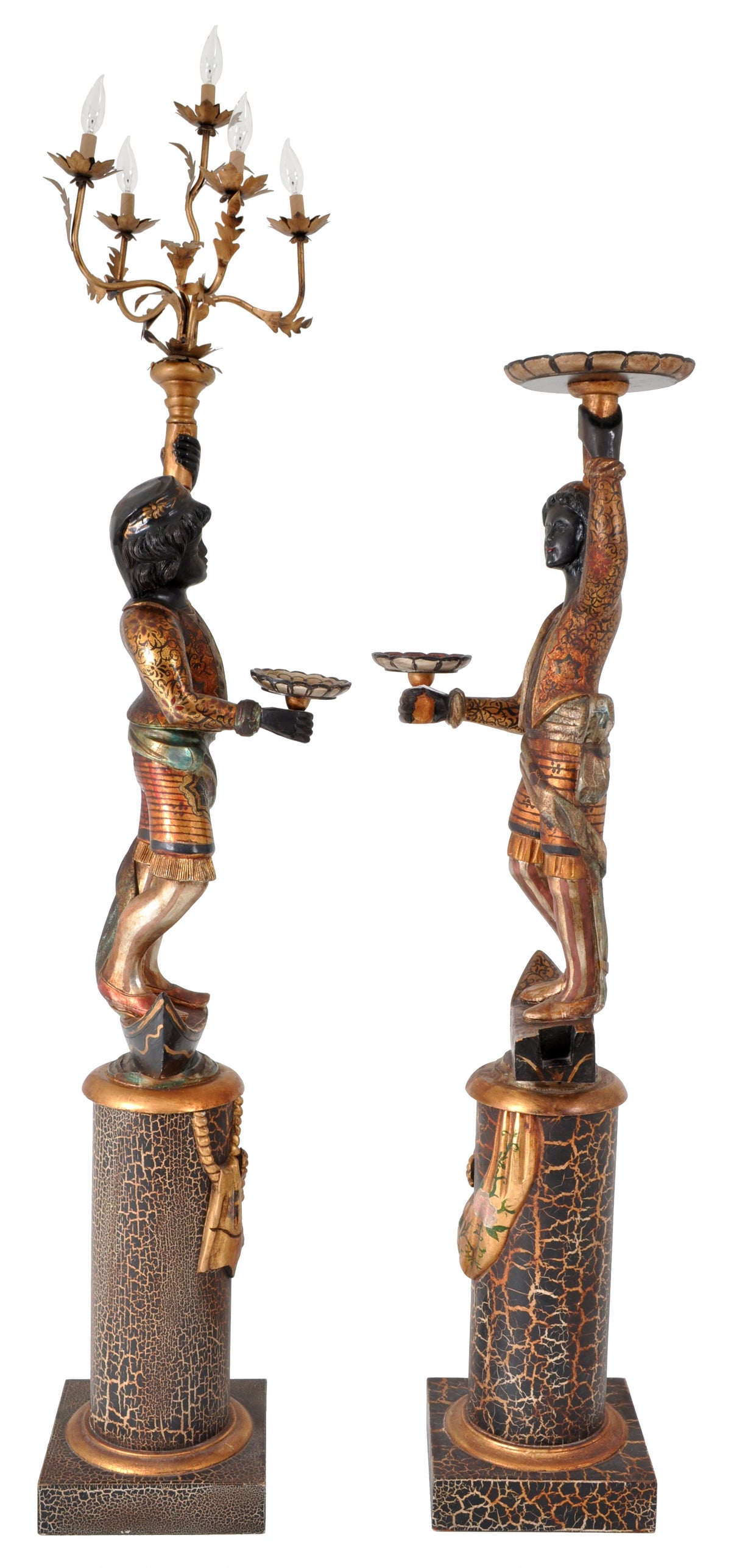 Pair of Antique Italian Venetian Blackamoors / Figures / Statues / Candelabra, circa 1920