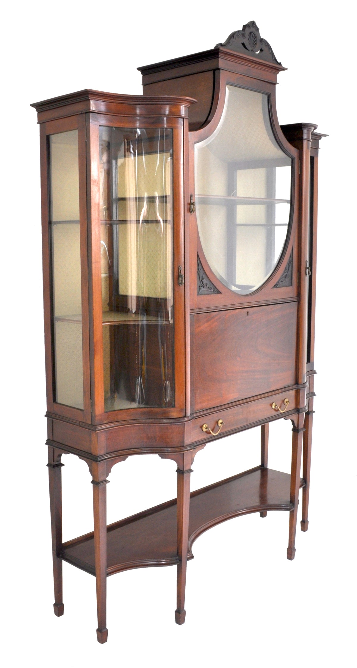 Antique Edwardian Hepplewhite Revival Mahogany Secretary Desk/China Cabinet/Hutch, Circa 1890