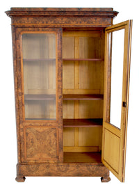 Antique French Louis Philippe Burl Walnut Bookcase / Cabinet, Circa 1830