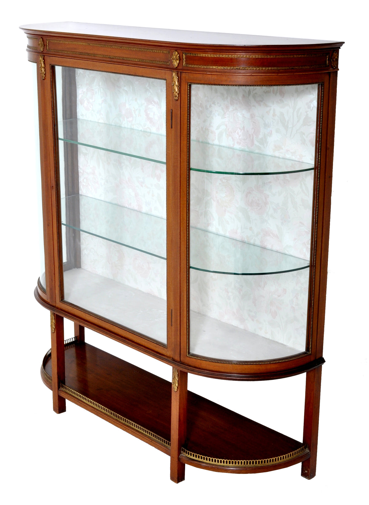 Antique Louis XVI Style English Mahogany Curved Cabinet, Circa 1900