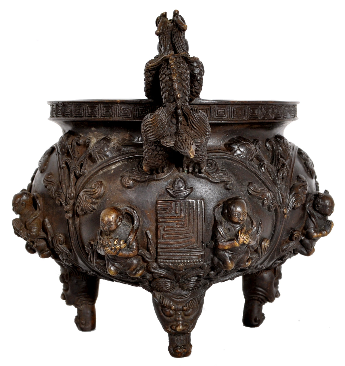 Antique Chinese Bronze Qing Dynasty Buddhistic Dragon Censer / Incense Burner, circa 1800