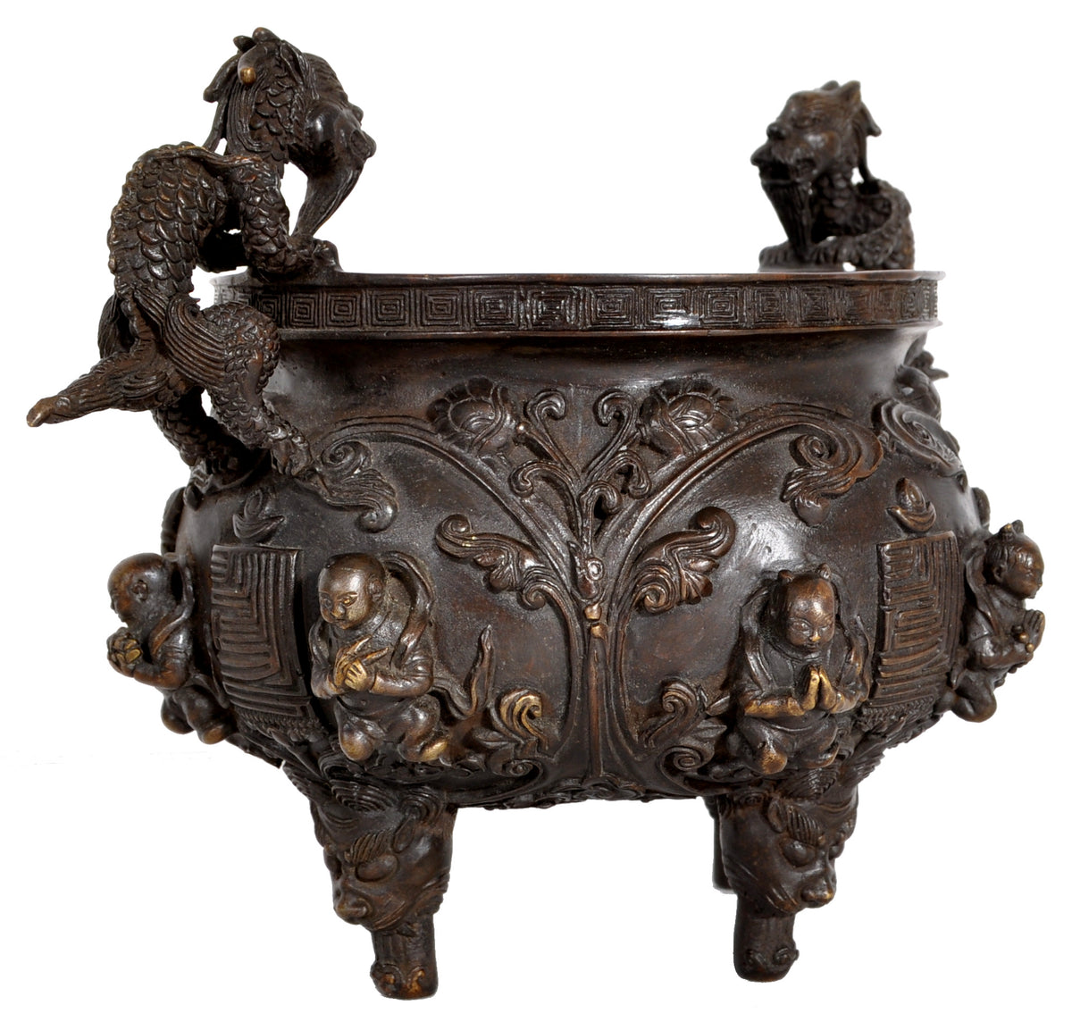 Antique Chinese Bronze Qing Dynasty Buddhistic Dragon Censer / Incense Burner, circa 1800